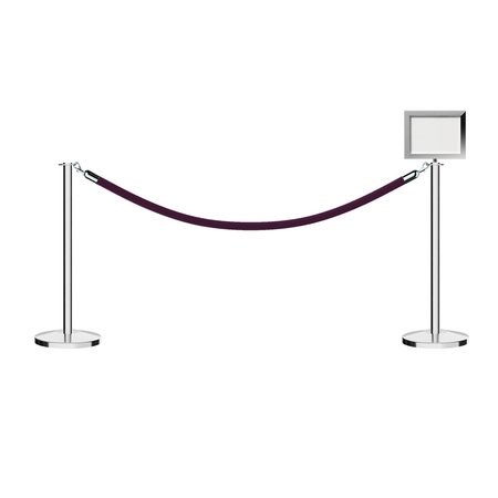 MONTOUR LINE Stanchion Post & Rope Kit PolSteel 2FlatTop 1Purple Rope 85x11HSign C-Kit-1-PS-FL-1-Tapped-1-8511-H-1-PVR-PE-PS